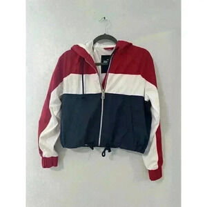 Hollister Color Striped‎ Cropped Windbreaker Jacket Women's XS Red/White/Blue